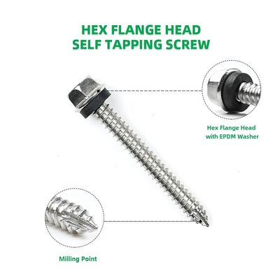Ατσάλι από ανοξείδωτο χάλυβα ST6.3*55mm Flange Hex Self Tapping Screw