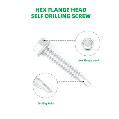 Χάλυβα 6.3x38mm Hex Flange Head Tek βίδες για τοποθέτηση φωτεινής χάλυβα οικισμού σημείο