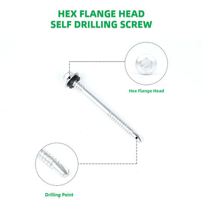 100% QC δοκιμασμένη φλέβα Hex Head Ατσάλινη αυτοτρυπάνιση βίδες με Epdm πλυντήριο