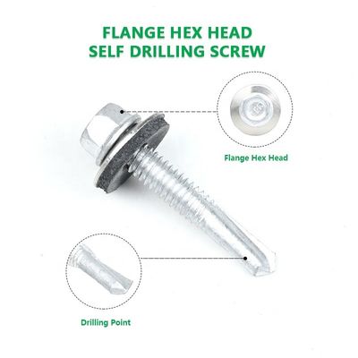 SS410 Φλάντζη Hex Head Ατσάλινη αυτοσυσκευασμένη γεώτρηση βίδες με EPDM πλυντήριο