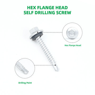 Αδιάβροχο με επίστρωμα ψευδαργύρου 12 X38 Hex Flange Self Drilling Screw για τοίχο